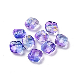 Baking Paint Transparent Glass Beads, with Gold Foil, Nuggest, Blue Violet, 10.5x11.5x6.5mm, Hole: 1.1mm(DGLA-C004-02C)