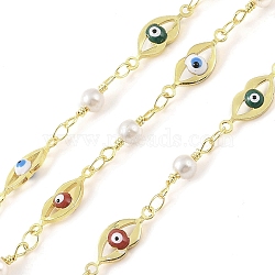 Enamel Lip Link Chains, with Glass Seed Beaded and Rack Plating Real 18K Gold Plated Brass Chain, Soldered, with Spools, Long-Lasting Plated, Cadmium Free & Lead Free, Colorful, 16x5.6x3mm(CHC-C006-02G-03)