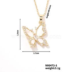 Fashionable Brass Pave Clear Cubic Zirconia Butterfly Pendant Necklaces for Women, Elegant and Stylish Jewelry Accessory, Golden, 15.75 inch(40cm)(WB7621)