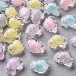 Transparent Acrylic Beads, Bead in Bead, Heart, Mixed Color, 13x17x9.5mm, Hole: 2.5mm(X-TACR-S152-08A)