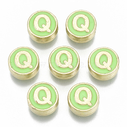 Alloy Enamel Beads, Cadmium Free & Nickel Free & Lead Free, Flat Round with Initial Letters, Light Gold, Letter.Q, 8x4mm, Hole: 1.5mm(X-ENAM-S122-028Q-NR)