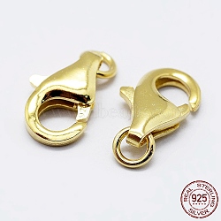 925 Sterling Silver Lobster Claw Clasps, with 925 Stamp, Golden, 13mm, Hole: 2mm(STER-K167-074C-G)