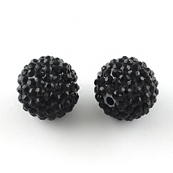 Resin Rhinestone Beads, with Acrylic Round Beads Inside, for Bubblegum Jewelry, Black, 18mm, Hole: 2~2.5mm(RESI-S315-16x18-01)