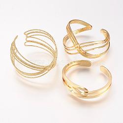 Brass Cuff Bangle, Real Gold Plated, Real 18K Gold Plated, 1-7/8 inch~2-1/8 inch(48~55mm)(BJEW-P168-D)