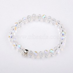 Glass Rondelle Bead Stretch Bracelets, with Antique Silver Plated Alloy Findings, Clear, 50mm(BJEW-JB01551-04)