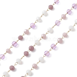 Handmade Glass Beaded Chains, Faceted, Unwelded, with 304 Stainless Steel Chains, Golden, Round, Rosy Brown, 3x2.5mm(CHS-P016-46G-05)