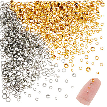 800Pcs 8 Colors Brass Crimp Beads, Rondelle, Platinum & Golden, 1.5~3mm, Hole: 0.5~2mm, 100pcs/color