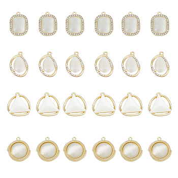24Pcs 4 Styles Alloy Pendants, with White Resin Imitation Cat Eye, Triangle/Oval/Half Round, Mixed Shapes, Light Gold, 21.5~25x15~23.5x4~5.5mm, Hole: 1.5~1.8mm, 6pcs/style