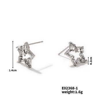 Shiny Star Stud Earrings for Women, Elegant and Stylish Jewelry, Platinum, 14x2mm