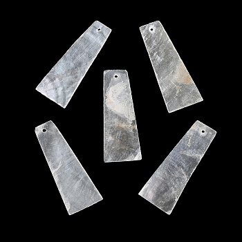 Natural Capiz Shell Pendants, Trapezoid Charms, 40x15~15.5x0.8mm, Hole: 1.2mm