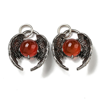 Bat Natural Carnelian(Dyed & Heated) Pendants, Rack Plating Brass Halloween Charms, Cadmium Free & Lead Free, 27x22x9.5mm, Hole: 6mm