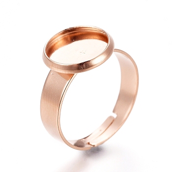 Adjustable 201 Stainless Steel Finger Rings Components, Pad Ring Base Findings, Flat Round, Rose Gold, Tray: 10mm, 17mm
