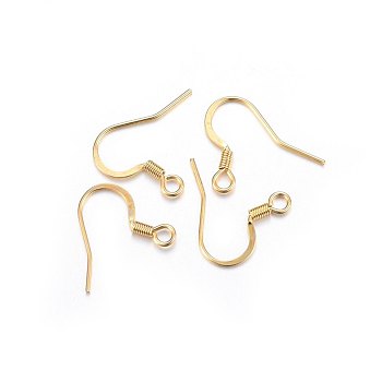 304 Stainless Steel French Earring Hooks, Flat Earring Hooks, Ear Wire, with Horizontal Loop, Real 18k Gold Plated, 15x17x2mm, Hole: 2mm, 21 Gauge, Pin: 0.7mm