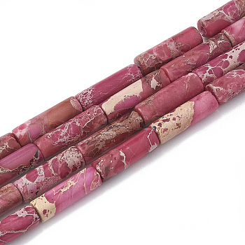 Synthetic Imperial Jasper Beads Strands, Dyed, Column, Indian Red, 12~13x4~4.5mm, Hole: 1~1.2mm, about 30pcs/strand, 15.9 inch