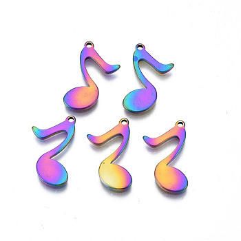 Ion Plating(IP) 201 Stainless Steel Pendants, Cadmium Free & Nickel Free & Lead Free, Musical Note, Rainbow Color, 18x13.5x1mm, Hole: 1mm