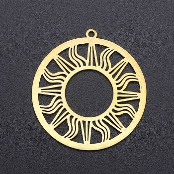 201 Stainless Steel Solar Eclipse Pendants, Laser Cut, Ring with Sun, Golden, 33x30.5x1mm, Hole: 1.6mm