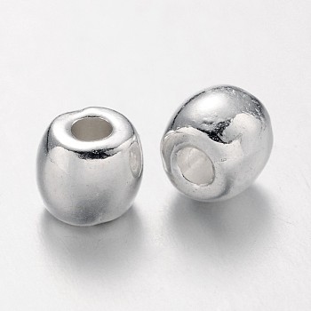 Tibetan Style Alloy Beads, Lead Free & Cadmium Free, Barrel, Silver Color Plated, 6x5mm, Hole: 2.5mm