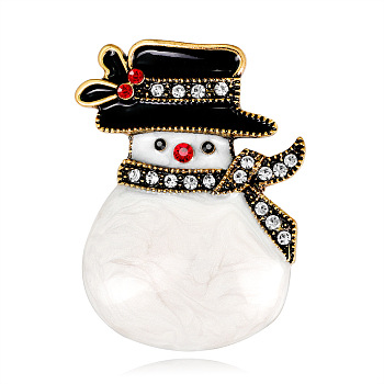 Christmas Snowman Enamel Pin with Rhinestone, Alloy Brooch for Backpack Clothes, Golden, 35x26mm