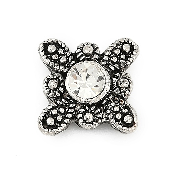 Alloy Rhinestone Beads, Rack Plating, Flower, Antique Silver, Crystal, 11.5x12x4.5mm, Hole: 1mm