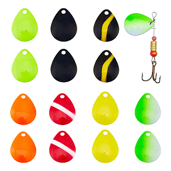 SUPERFINDINGS& 28Pcs 7 Colors Iron Fishing Lures, Fishing Attractor Spinner Blades, for Hard Lures Worm Spinner Baits Spoons Rigs Making, Teardrop, Mixed Color, 23x18x2.5mm, Hole: 3mm, 4pcs/color