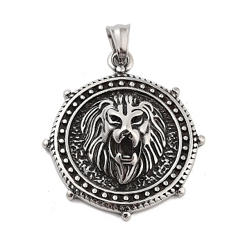 Retro 304 Stainless Steel Pendants, Antique Silver, Lion, 45x35x12mm, Hole: 5.5x8.5mm