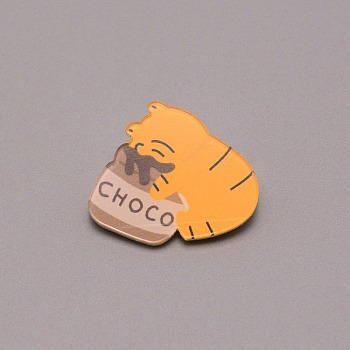 ChocoTiger Chinese Zodiac Brooch Pin, Cute Animal Acrylic Lapel Pin for Backpack Clothes, White, Dark Orange, 26x30x7mm