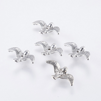 Tibetan Style Alloy Beads, Lead Free & Cadmium Free & Nickel Free, Bird, Antique Silver, 17mm long, 10mm wide, 2mm thick, hole: 1mm