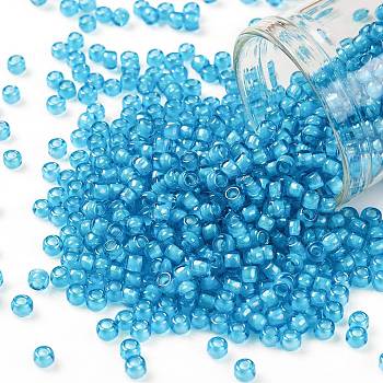 TOHO 8/0 Round Beads, Japanese Seed Beads, (931) Inside Color Aqua/White Lined, 3mm, Hole: 1mm, about 1110pcs/50g