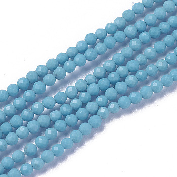 Synthetic Turquoise Beads Strands, Faceted, Round, 3~3.5x2.5~3mm, Hole: 0.3mm, about 114~141pcs/strand, 15.1~16.4 inch(38.4~41.8cm)