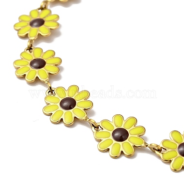Yellow Enamel Daisy Flower Link Chain Necklace(NJEW-C037-01G)-3