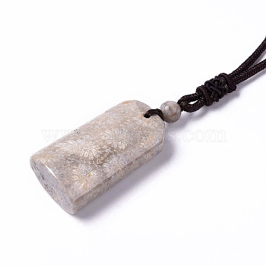 Natural Fossil Coral Arch Pendant Necklace with Nylon Cord for Women(NJEW-C002-03)-3