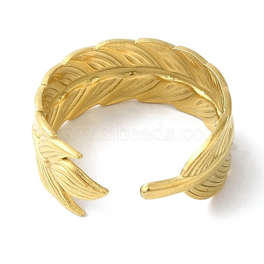 Anillos de acero inoxidable con forma de pluma y diseño abierto con revestimiento al vacío de PVD 201 para mujer(RJEW-C092-26G)-3