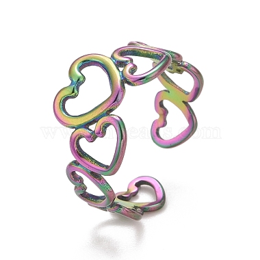 Rainbow Color Ion Plating(IP) 304 Stainless Steel Heart Wrap Open Cuff Ring for Women(RJEW-A005-31MC)-2