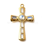 304 Stainless Steel Pendants, with Rhinestone, Real 18K Gold Plated, Ion Plating(IP), Cross, Crystal AB, 37.5x23.5x4.5mm, Hole: 2mm(STAS-Q346-12G-04)