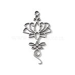 201 Stainless Steel Pendants, Meditation Yoga Lotus Charms, Laser Cut, Stainless Steel Color, 24x12x1mm, Hole: 1.4mm(STAS-K298-02P-1)