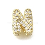 Brass Micro Pave Cubic Zirconia Letter Multi-Strand Links, Lead Free & Cadmium Free, Real 18K Gold Plated, Letter N, 8.5x6.5x4.5mm, Hole:  2.5x1.5mm(X-KK-D295-32G-14)