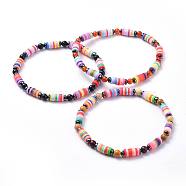 Polymer Clay Heishi Beads Beads Stretch Bracelets, with Natural & Synthetic Mixed Stone Round Beads and Non-Magnetic Synthetic Hematite Beads, Mixed Color, 2-1/8 inch(5.3cm), 4.5mm(BJEW-JB04452-M)