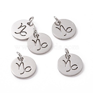 304 Stainless Steel Charms, Flat Round with Constellation/Zodiac Sign, Capricorn, 12x1mm, Hole: 3mm(STAS-Q201-T445-10S)