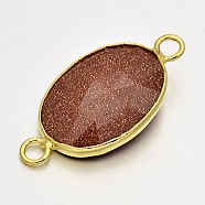 Faceted Oval Golden Plated Brass Synthetic Goldstone Links, 27x14x6mm, Hole: 2.5mm(GLAA-D062-11)