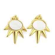 304 Stainless Steel Sun Stud Earrings, with Natural Shell, Real 14K Gold Plated, 26x21.5mm(EJEW-M233-17G)