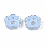 Transparent Acrylic Beads, with Enamel, Cat Paw Print, Light Sky Blue, 22x25x8.5mm, Hole: 3mm(ACRC-S039-06A)