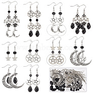 DIY Gothic Earring Making Kit, Including Alloy Star & Moon Pendants, Glass Beads, Brass Link Connectors & Earring Hooks, Black, 148Pcs/box(DIY-SC0020-85)