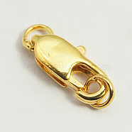 Brass Lobster Claw Clasps, with Soldered Jump Rings, Golden, Clasps: 10.5x5mm, Soldered Jump Rings: 4x0.7~0.8mm, Inner Diameter: 1.5mm(X-KK-KK801-G)