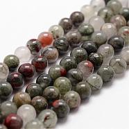 Natural African Bloodstone Beads Strands, Heliotrope Stone Beads, Round, 8mm, Hole: 1mm, about 44pcs/strand, 14.9 inch~15.1 inch(G-D840-66-8mm)