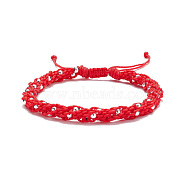 Nylon Braided Bead Bracelet, Adjustable Friendship Bracelet for Men Women, Red, Inner Diameter: 2-1/4 inch(5.8cm)~3-1/2 inch(8.8cm)(BJEW-JB07604-02)