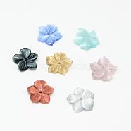 Cat Eye Beads, Flower, Mixed Color, 14~15x15~16x3~4mm, Hole: 1mm(G-Q471-06)