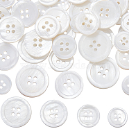 42Pcs 4 Styles 4-Hole Natural Shell Buttons, Flat Round, White, 12.5~19.5x2mm, Hole: 1.5mm(SHEL-BBC0001-16)