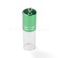 Transparent Glass Perfume Bottle Pendant, with Brass Screw Cap Bottle, Green, 53x15.5mm, Hole: 2mm, Capacity: 3ml(0.10fl. oz)(GGLA-B001-01D)