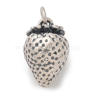 Fine Silver Fruit Pendants, 3D Strawberry Charms ith Jump Rings, Antique Silver, 18.5x12x12mm, Hole: 4mm(STER-D300-13AS)