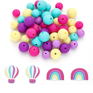 Silicone Beads, Round/Rainbow/Hot Air Balloon, Mixed Color, 8~28x8~25x8~12mm, Hole: 1~2mm, 52pcs/box(SIL-CA0001-30)